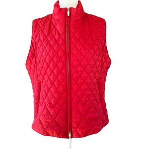 Talbots Red Quilted Puffer Vest‎ Women's Large 3 Zipper Pockets Full Zip Jacket